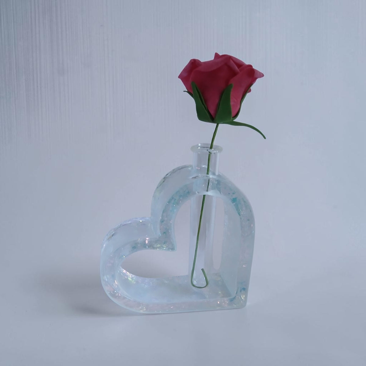 Handmade Iridescent Resin Heart Bud Vase with removable Tube