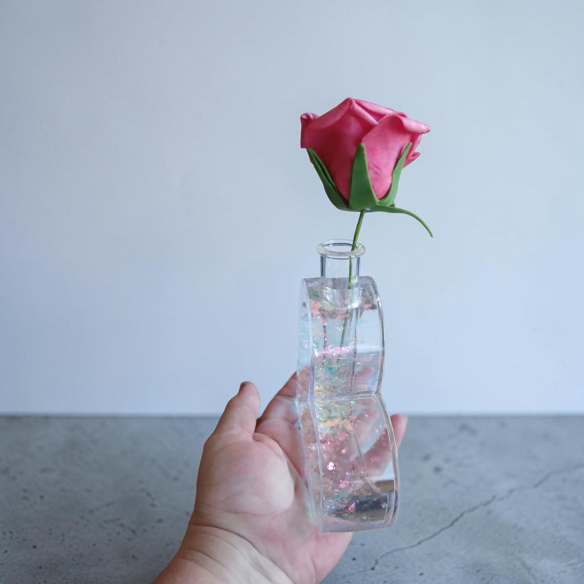 Handmade Iridescent Resin Heart Bud Vase with removable Tube