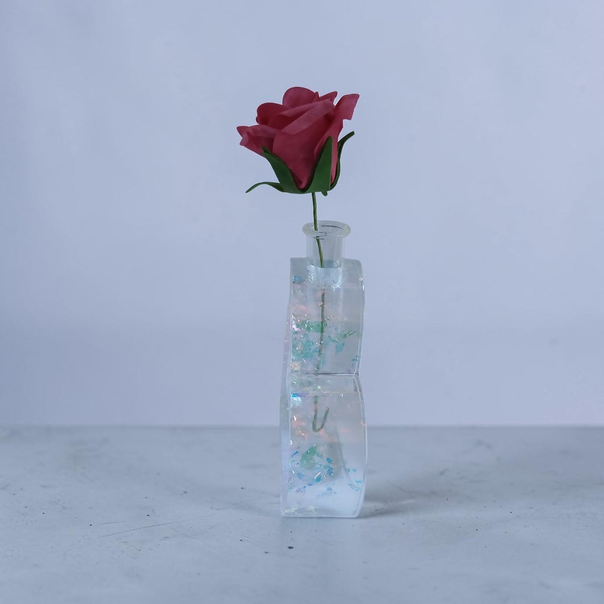Handmade Iridescent Resin Heart Bud Vase with removable Tube