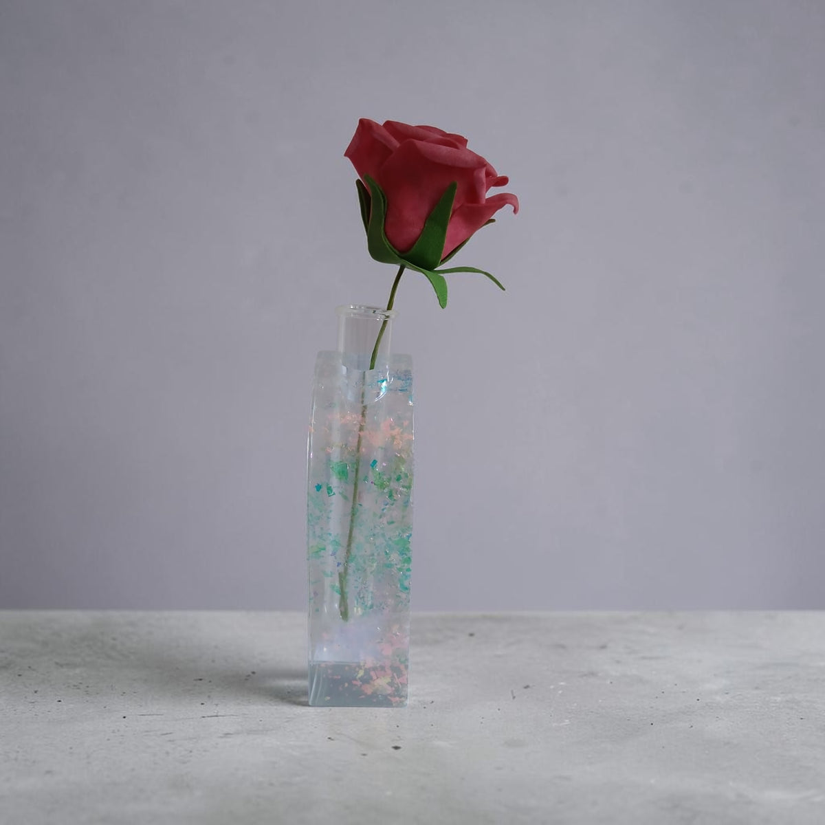 Handmade Iridescent Resin Heart Bud Vase with removable Tube